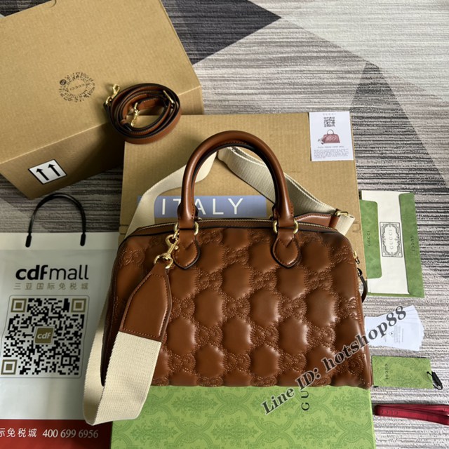 Gucci官網新款壓花G全皮肩背女包 古馳GG絎縫皮革手提包702242 gqy4630